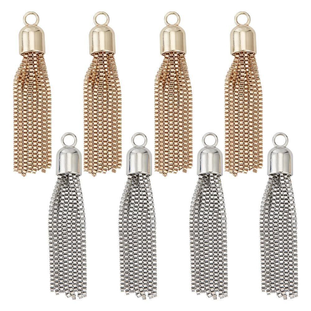 8830 8pcs 2 Colors Metal Chains Tassel Charm with Hang Loops Tassel
